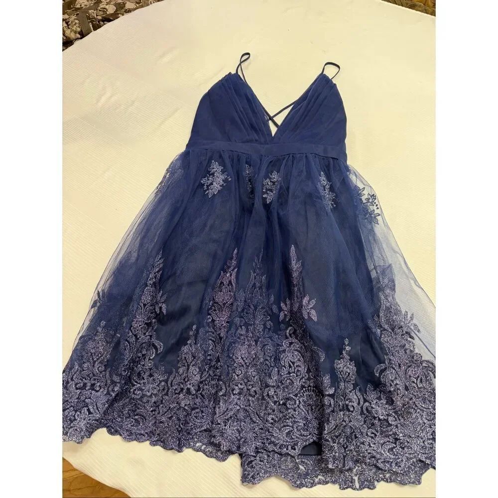 NWT Maniju Navy Blue Lace Cocktail Party Dress Size Large New